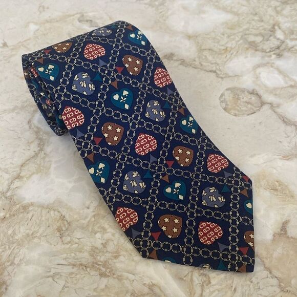 Christian Dior 100% Silk Hearts Patchwork CD Monogram Multicolour Tie - Picture 6 of 10